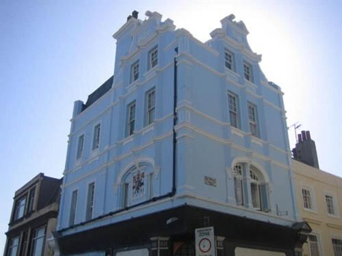 The Old Town Bed and Breakfast, a pale blue Dutch-gabled building in Hastings Old Town